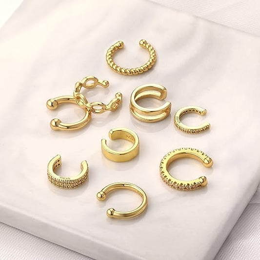 9-Piece Gold Cuff Earrings Set
