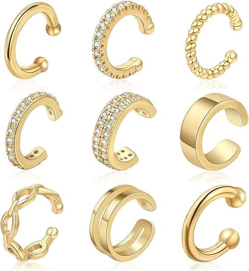9-Piece Gold Cuff Earrings Set