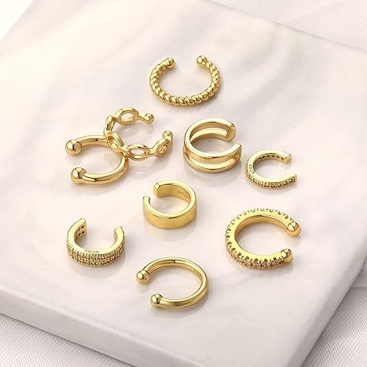 9-Piece Gold Cuff Earrings Set