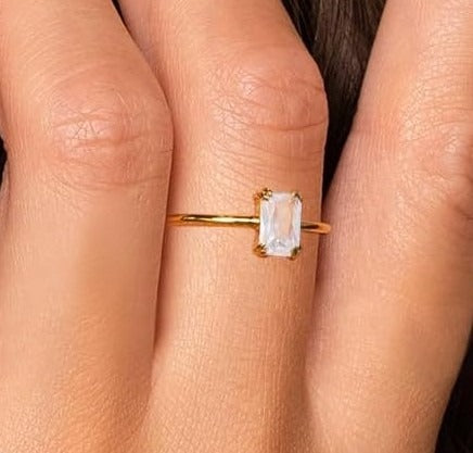 Dainty Baguette Birthstone Stackable Gold Rings