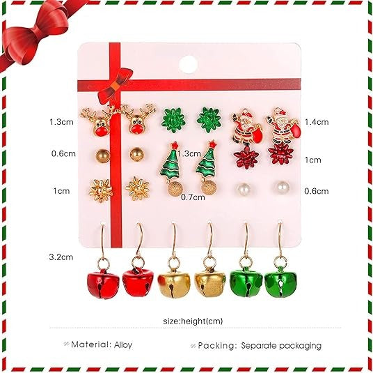 24-Pair Christmas Stud Earrings Set for Women